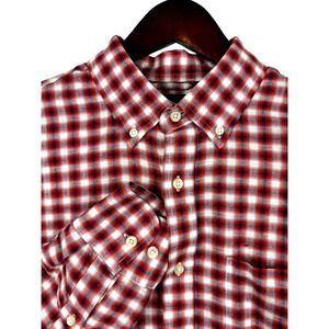 Banana‎ Republic Mens Flannel Button Up Shirt Size L Linen Cotton Red Plaid